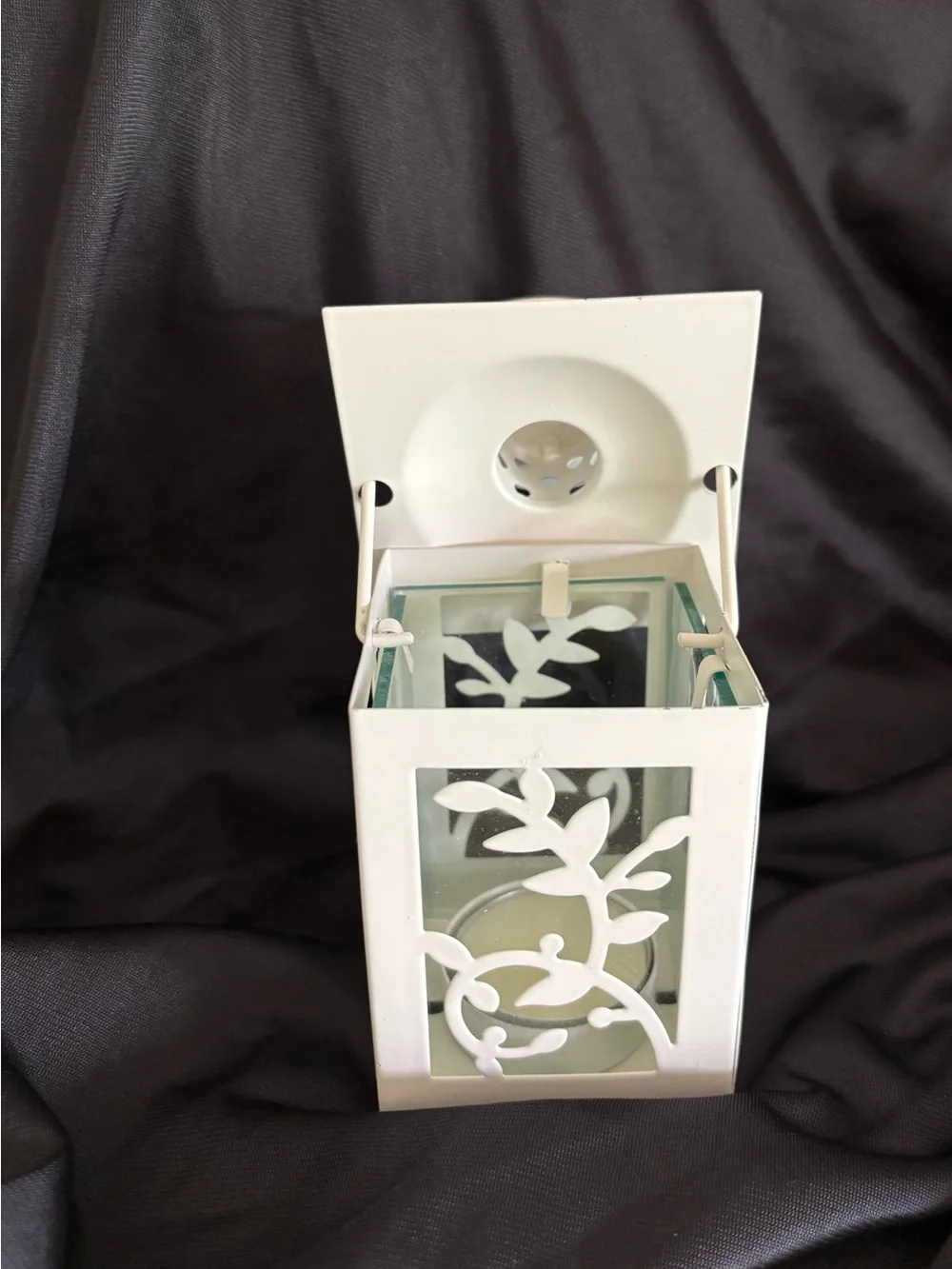 White Painted Metal Tabletop Lantern w/Tea Light